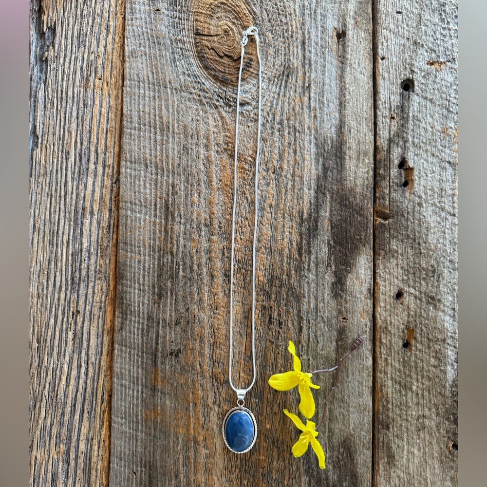 Handmade Owyhee Blue Opal Pendant with Chain 925 Sterling Silver - Picture 2 of 8